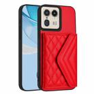 For Motorola Moto X50 Ultra Rhombic Texture Card Bag RFID Phone Case with Long Lanyard(Red) - 3