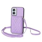 For Motorola Edge 50 Fusion Global Rhombic Texture Card Bag RFID Phone Case with Long Lanyard(Light Purple) - 1