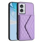 For Motorola Edge 50 Fusion Global Rhombic Texture Card Bag RFID Phone Case with Long Lanyard(Light Purple) - 3