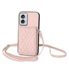 For Motorola Edge 50 Fusion Global Rhombic Texture Card Bag RFID Phone Case with Long Lanyard(Rose Gold) - 1