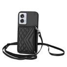 For Motorola Edge 50 Fusion Global Rhombic Texture Card Bag RFID Phone Case with Long Lanyard(Black) - 1