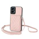 For Motorola Moto G 5G 2024 Rhombic Texture Card Bag RFID Phone Case with Long Lanyard(Rose Gold) - 1