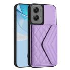 For Motorola Moto G Stylus 5G 2024 Rhombic Texture Card Bag RFID Phone Case with Long Lanyard(Light Purple) - 3