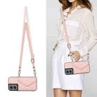 For Motorola Moto G Stylus 5G 2024 Rhombic Texture Card Bag RFID Phone Case with Long Lanyard(Rose Gold) - 2