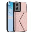 For Motorola Moto G Stylus 5G 2024 Rhombic Texture Card Bag RFID Phone Case with Long Lanyard(Rose Gold) - 3