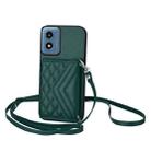 For Motorola Moto G Play 2024 5G Rhombic Texture Card Bag RFID Phone Case with Long Lanyard(Green) - 1