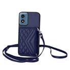 For Motorola Moto G Play 2024 5G Rhombic Texture Card Bag RFID Phone Case with Long Lanyard(Blue) - 1