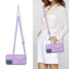 For Motorola Moto G Play 2024 5G Rhombic Texture Card Bag RFID Phone Case with Long Lanyard(Light Purple) - 2