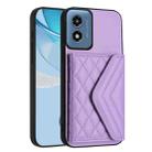 For Motorola Moto G Play 2024 5G Rhombic Texture Card Bag RFID Phone Case with Long Lanyard(Light Purple) - 3