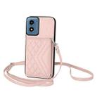 For Motorola Moto G Play 2024 5G Rhombic Texture Card Bag RFID Phone Case with Long Lanyard(Rose Gold) - 1