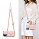 For Motorola Moto G Play 2024 5G Rhombic Texture Card Bag RFID Phone Case with Long Lanyard(Rose Gold) - 2