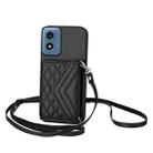 For Motorola Moto G Play 2024 5G Rhombic Texture Card Bag RFID Phone Case with Long Lanyard(Black) - 1