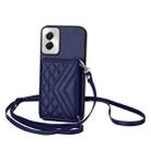 For Motorola Moto G Power 2024 5G Rhombic Texture Card Bag RFID Phone Case with Long Lanyard(Blue) - 1