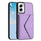 For Motorola Moto G Power 2024 5G Rhombic Texture Card Bag RFID Phone Case with Long Lanyard(Light Purple) - 3