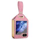 For Samsung Galaxy Z Flip5 Electroplating PC Hybrid PU Leather Phone Case with Wristband(Pink) - 1