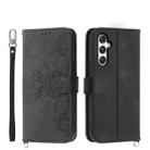 For Samsung Galaxy M35 Skin Feel Flowers Embossed Wallet Leather Phone Case(Black) - 1