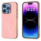 For iPhone 16 Pro Max Electroplated Frame PU Leather Full Coverage Phone Case(Pink) - 1