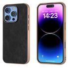 For iPhone 16 Pro Max Electroplated Frame PU Leather Full Coverage Phone Case(Black) - 1