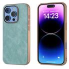 For iPhone 16 Pro Max Electroplated Frame PU Leather Full Coverage Phone Case(Light Blue) - 1