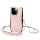 For vivo Y200 Rhombic Texture Card Bag RFID Phone Case with Long Lanyard(Rose Gold) - 1