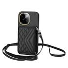 For vivo Y200 Rhombic Texture Card Bag RFID Phone Case with Long Lanyard(Black) - 1