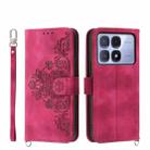 For Redmi K70 Ultra Skin Feel Flowers Embossed Wallet Leather Phone Case(Wine Red) - 1