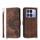 For Redmi K70 Ultra Skin Feel Flowers Embossed Wallet Leather Phone Case(Brown) - 1