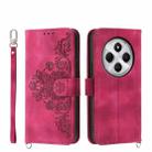 For Redmi 14C 4G Skin Feel Flowers Embossed Wallet Leather Phone Case(Wine Red) - 1