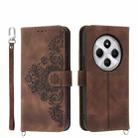 For Redmi 14C 4G Skin Feel Flowers Embossed Wallet Leather Phone Case(Brown) - 1