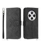 For Redmi 14C 4G Skin Feel Flowers Embossed Wallet Leather Phone Case(Black) - 1