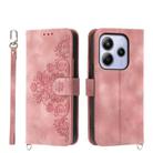 For Redmi Note 14 4G 164.84mm Skin Feel Flowers Embossed Wallet Leather Phone Case(Pink) - 1