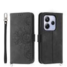 For Redmi Note 14 4G 164.84mm Skin Feel Flowers Embossed Wallet Leather Phone Case(Black) - 1