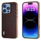 For iPhone 16 Pro Max ABEEL Electroplated Frame Genuine Leather Elegant Phone Case(Coffee) - 1