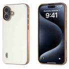 For iPhone 16 Plus ABEEL Electroplated Frame Genuine Leather Elegant Phone Case(White) - 1