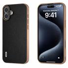 For iPhone 16 Plus ABEEL Electroplated Frame Genuine Leather Elegant Phone Case(Black) - 1