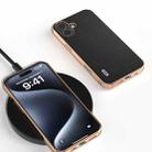 For iPhone 16 Plus ABEEL Electroplated Frame Genuine Leather Elegant Phone Case(Black) - 2