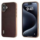 For iPhone 16 Plus ABEEL Electroplated Frame Genuine Leather Elegant Phone Case(Coffee) - 1