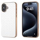 For iPhone 16 Plus Electroplated Frame Woven Texture PU Phone Case(White) - 1