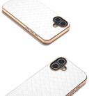 For iPhone 16 Plus Electroplated Frame Woven Texture PU Phone Case(White) - 3