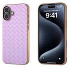 For iPhone 16 Plus Electroplated Frame Woven Texture PU Phone Case(Purple) - 1