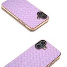 For iPhone 16 Plus Electroplated Frame Woven Texture PU Phone Case(Purple) - 3