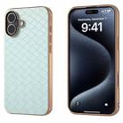 For iPhone 16 Plus Electroplated Frame Woven Texture PU Phone Case(Light Green) - 1