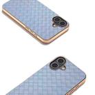 For iPhone 16 Electroplated Frame Woven Texture PU Phone Case(Light Blue) - 3