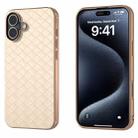 For iPhone 16 Electroplated Frame Woven Texture PU Phone Case(Beige) - 1