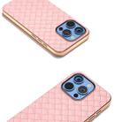 For iPhone 16 Pro Electroplated Frame Woven Texture PU Phone Case(Pink) - 3