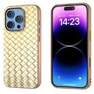 For iPhone 16 Pro Electroplated Frame Woven Texture PU Phone Case(Gold) - 1