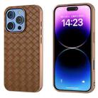 For iPhone 16 Pro Electroplated Frame Woven Texture PU Phone Case(Brown) - 1