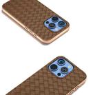 For iPhone 16 Pro Electroplated Frame Woven Texture PU Phone Case(Brown) - 3