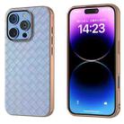 For iPhone 16 Pro Electroplated Frame Woven Texture PU Phone Case(Light Blue) - 1