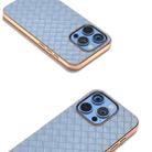 For iPhone 16 Pro Electroplated Frame Woven Texture PU Phone Case(Light Blue) - 3